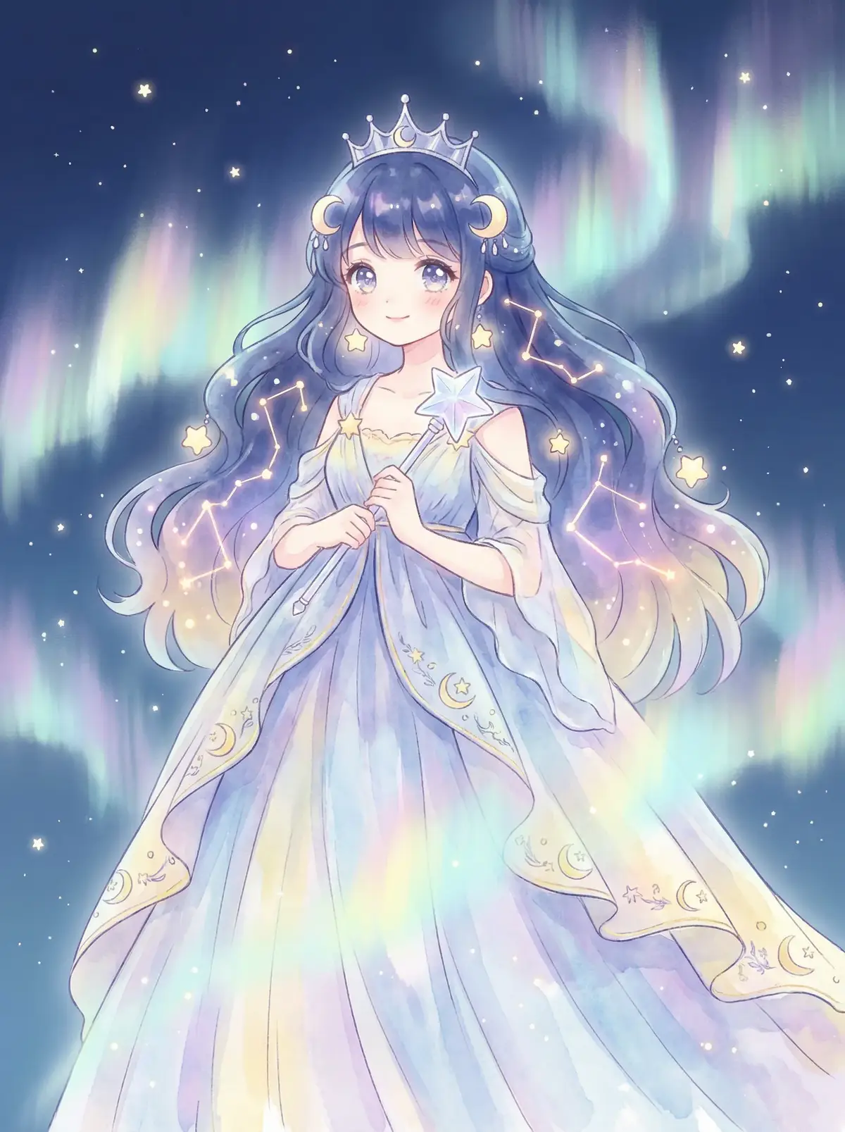 emmastarr - 星辰公主希尔角色设定图，手持星光权杖